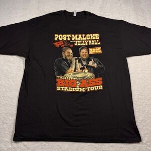 Post Malone Jelly Roll The Big Ass Stadium Tour 2025 Black T Shirt Size 2XL